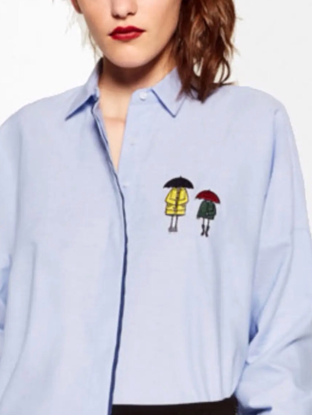 Zara Basics Embroidered Umbrella Button Down